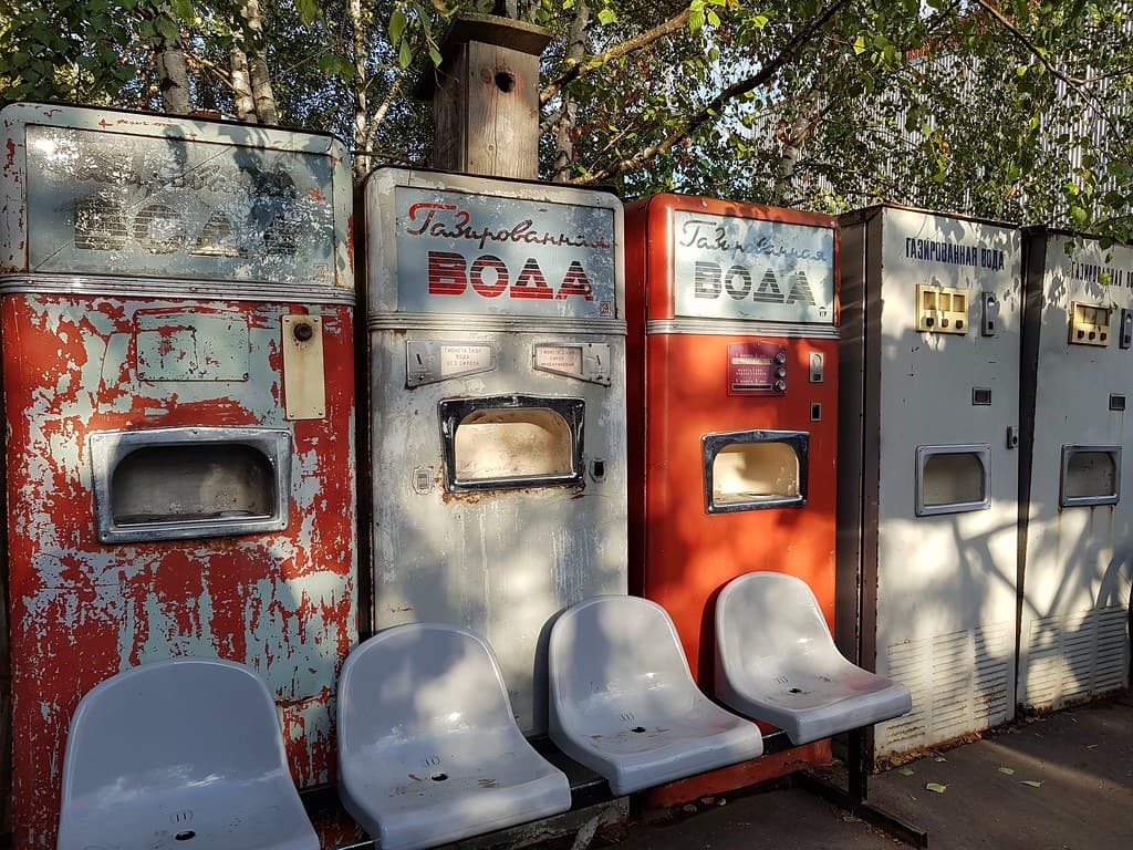 Old Soviet automatic machine for sale of sparkling water