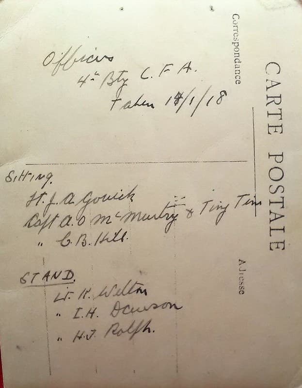 Officers 4th Battery - Canadian Field Artillery - 14 Jan 1918