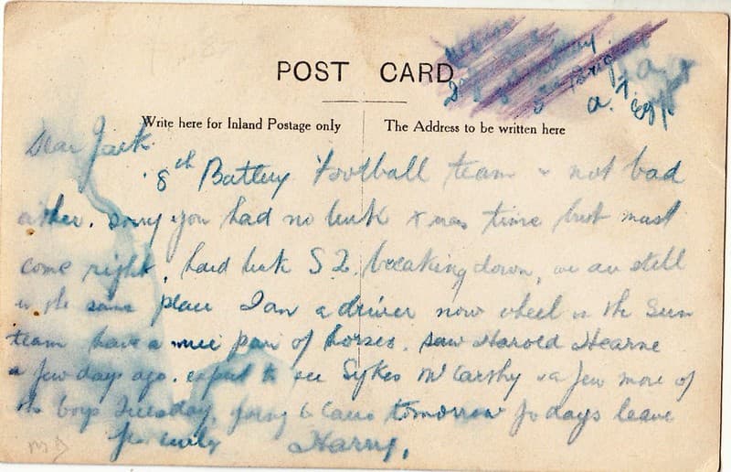 8th Battery football team in Egypt - WW1 - reverse