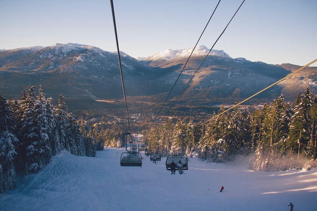 Ski Lift on Snow Covered Mountain