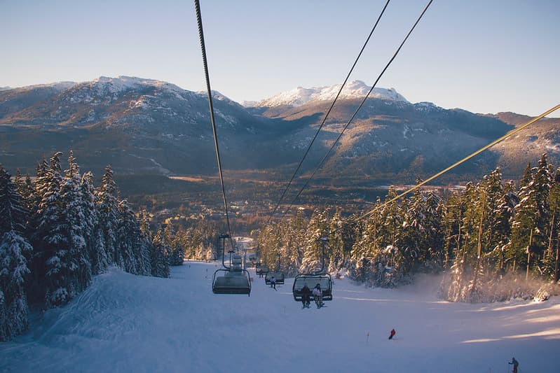 Ski Lift on Snow Covered Mountain