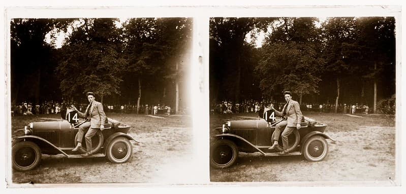 French racing car (Citroen 5HP) stereoview, c. 1920s