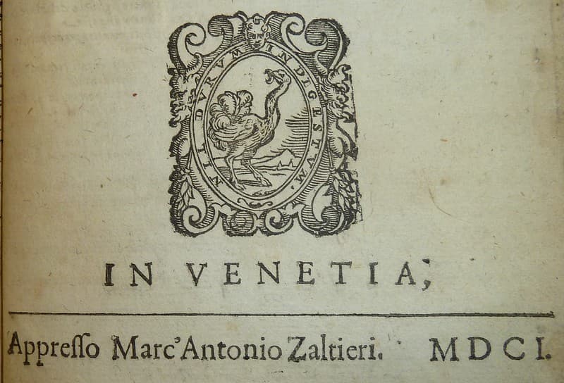 Printer's device of Marco Antonio Zaltieri depicting an ostrich