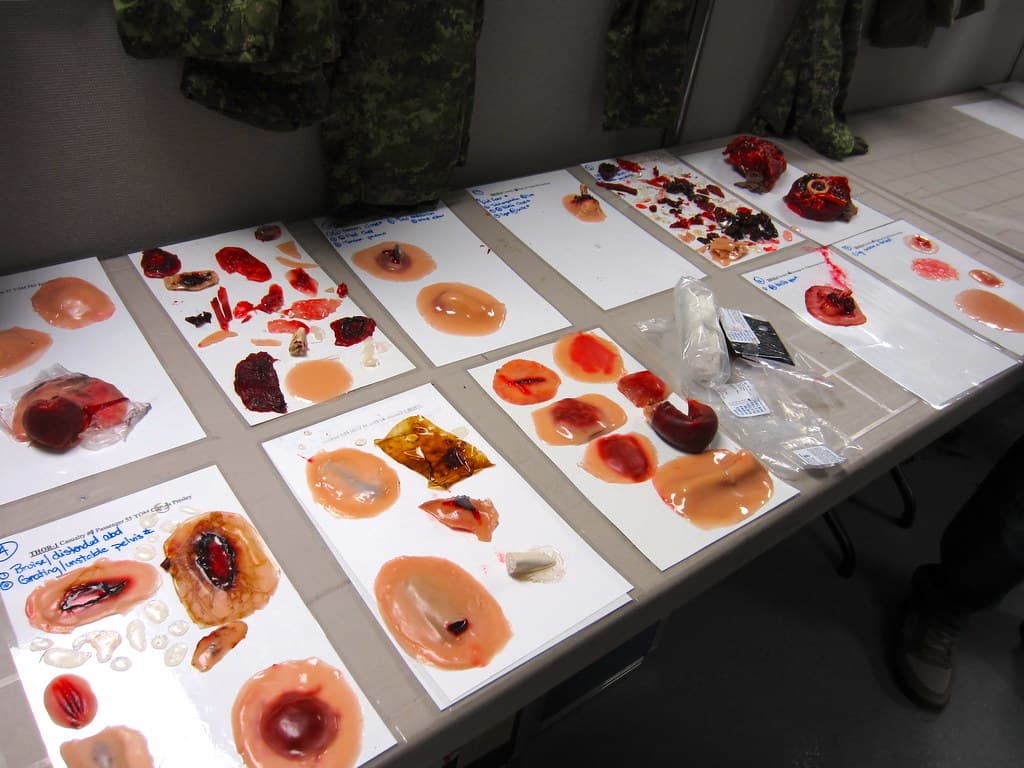Prosthetic makeup used to simulate wounds for crash victims