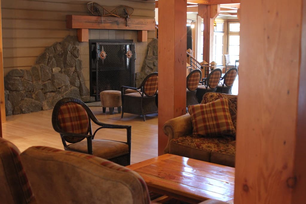 Old Faithful Snow Lodge, lobby with fireplace