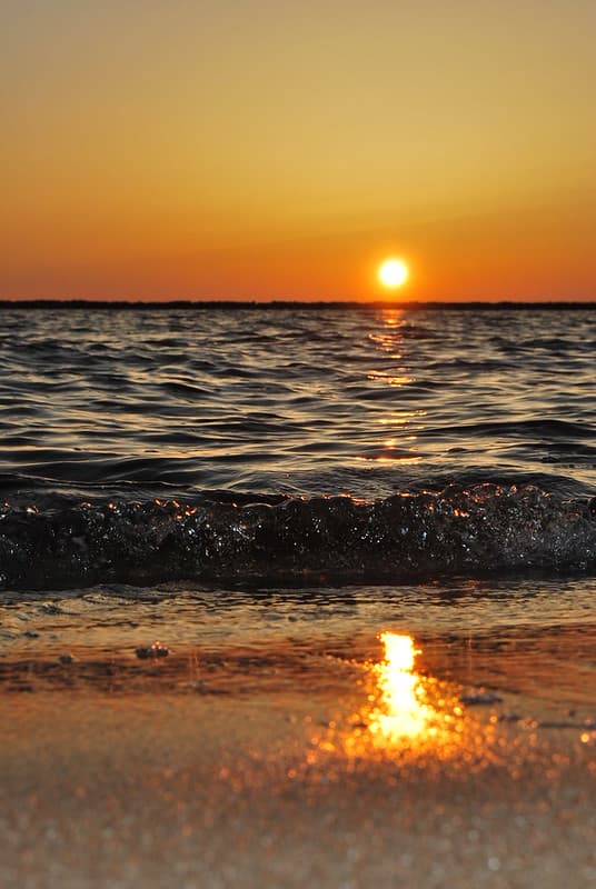 Ocean Waves at Sunset on Beach