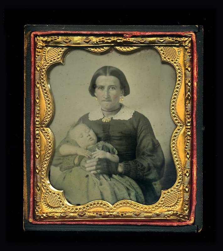 Mother and child, possible post mortem, ambrotype mid 19th century