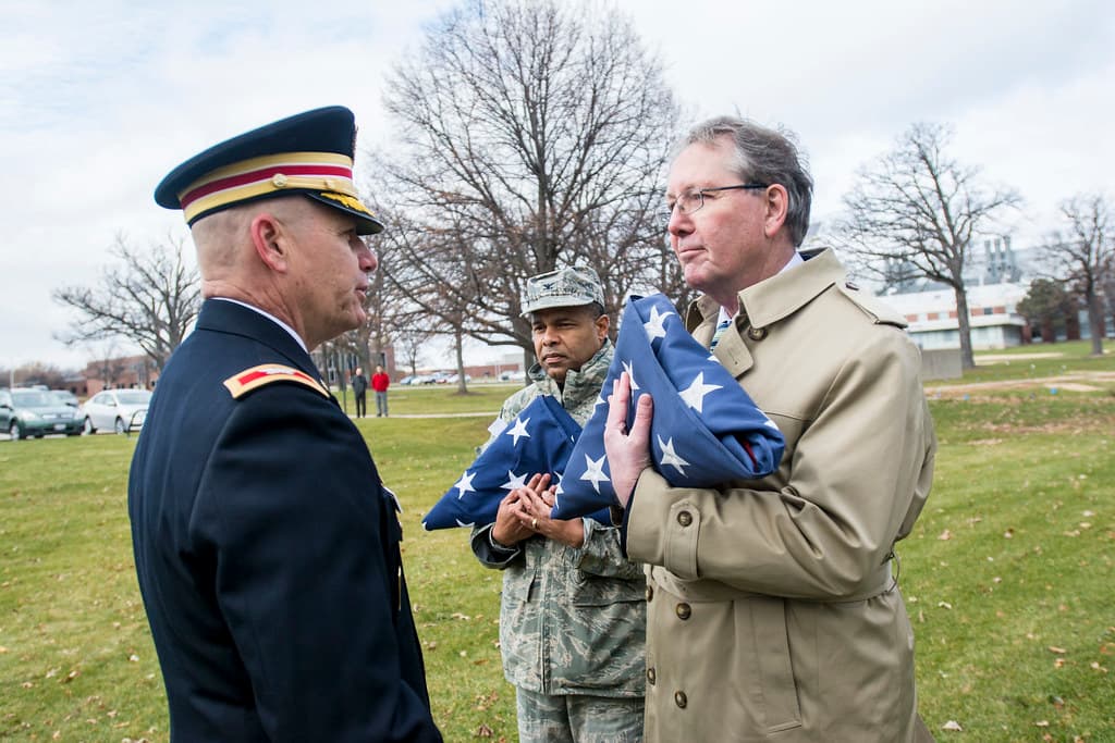 Army Reserve troops retire flag at Argonne National Laboratory