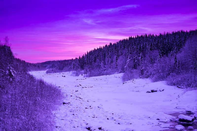 Frozen River Under Purple Sky
