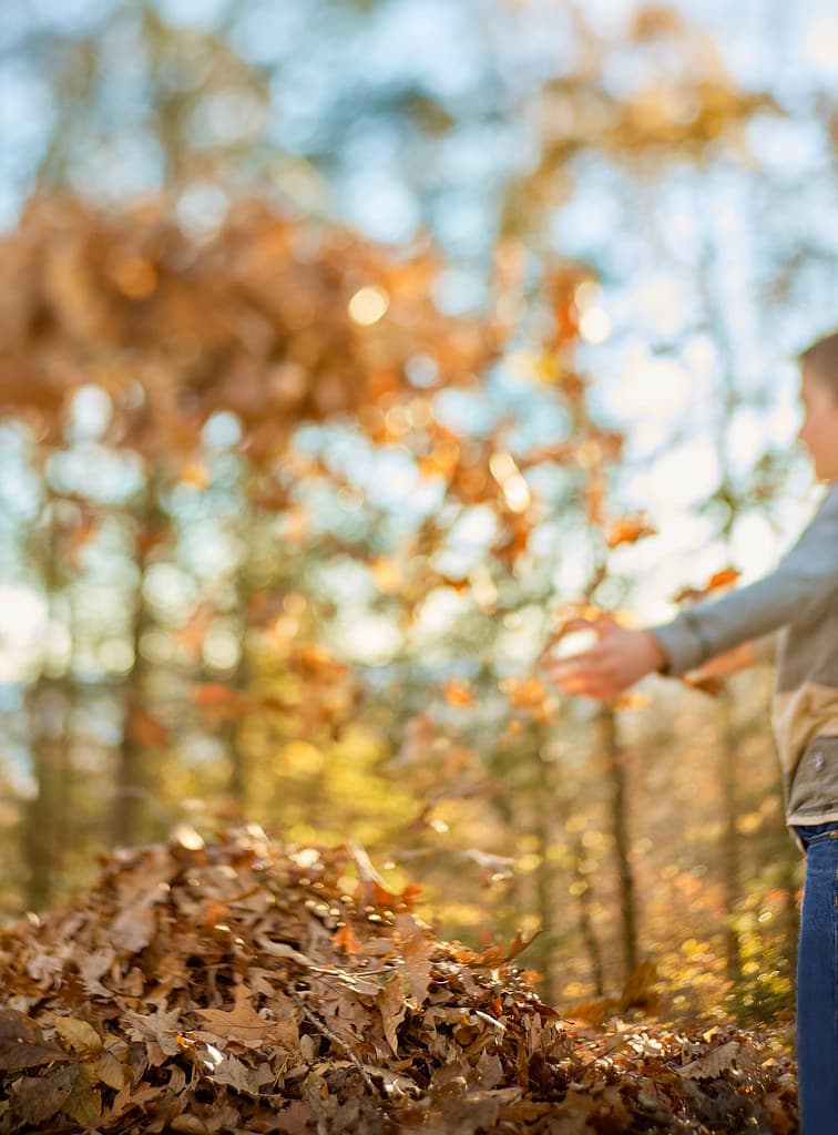 Child Playing with Dried Leaves