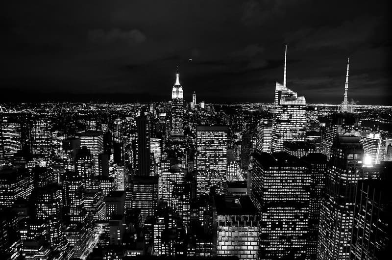 Skyscrapers with Lit Windows at Night