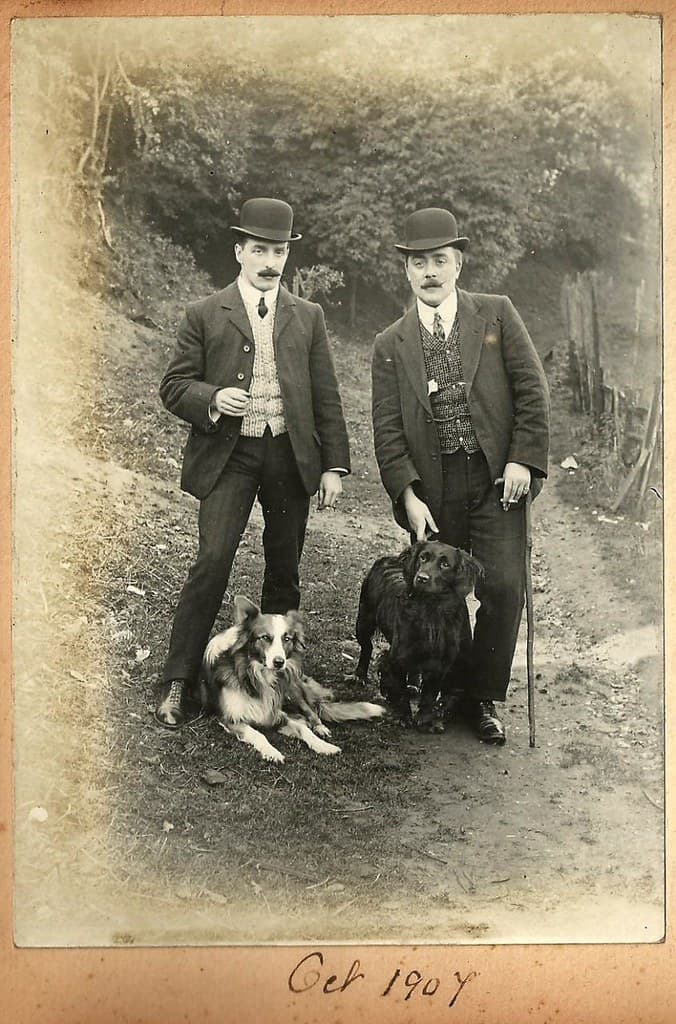 Wonderful 1907 moustaches #3 - with bowler hats and dogs
