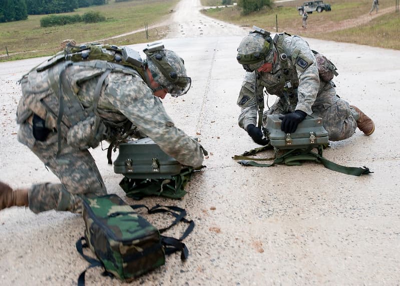 Sappers depoying their gear