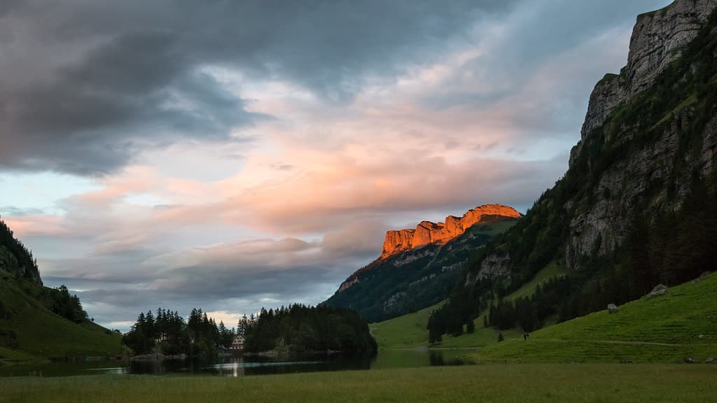 Sunset over Seealpsee lake