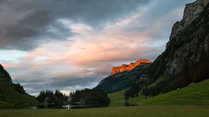 Sunset over Seealpsee lake