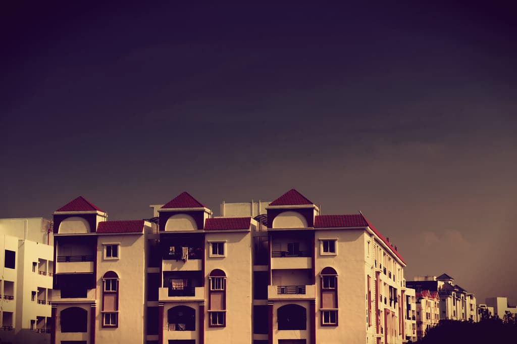 Apartment Building with Balconies at Dusk