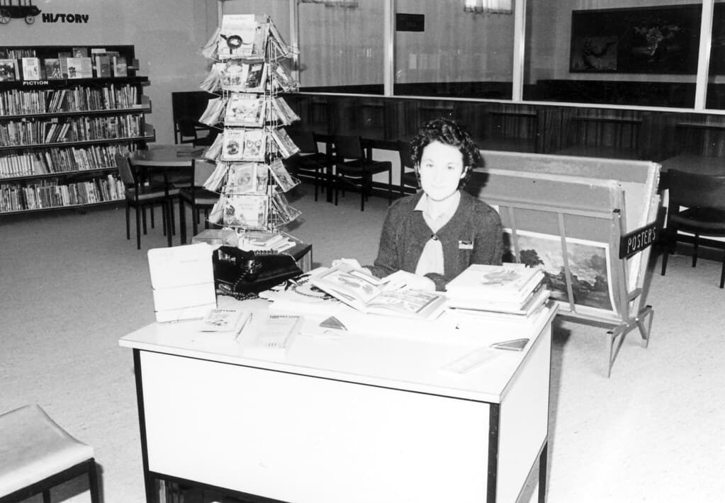 Mount Waverley Branch Library : staff member at desk, 1981
