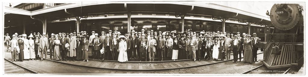 Group (Elks club?) at King Street Station in Seattle c.1912