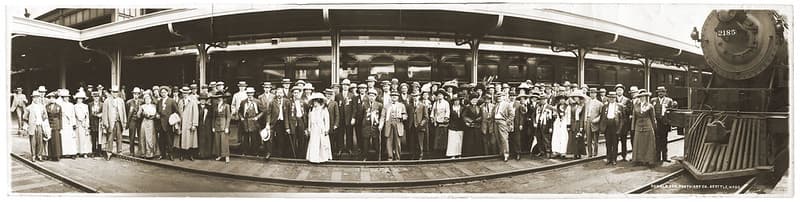Group (Elks club?) at King Street Station in Seattle c.1912