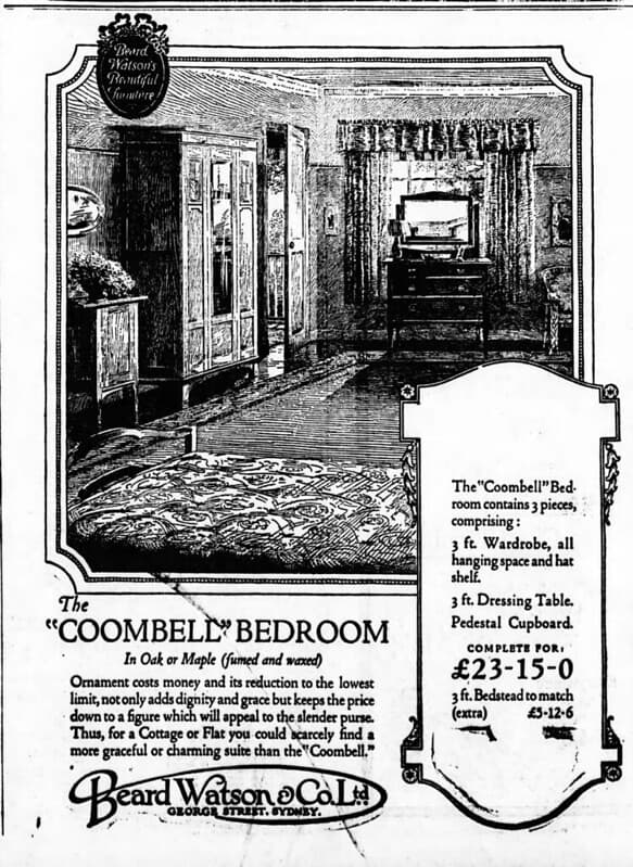 1924 advertisement for bedroom furniture at Beard Watson & Co