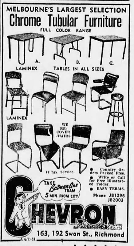 1952 advertisement for Chrome Tubular Furniture