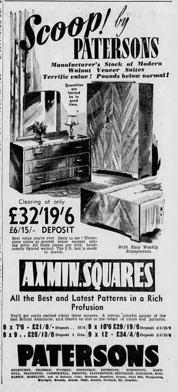 1953 advertisement for furniture at Patersons store