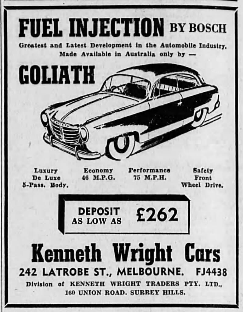 1954 advertisement for Goliath cars