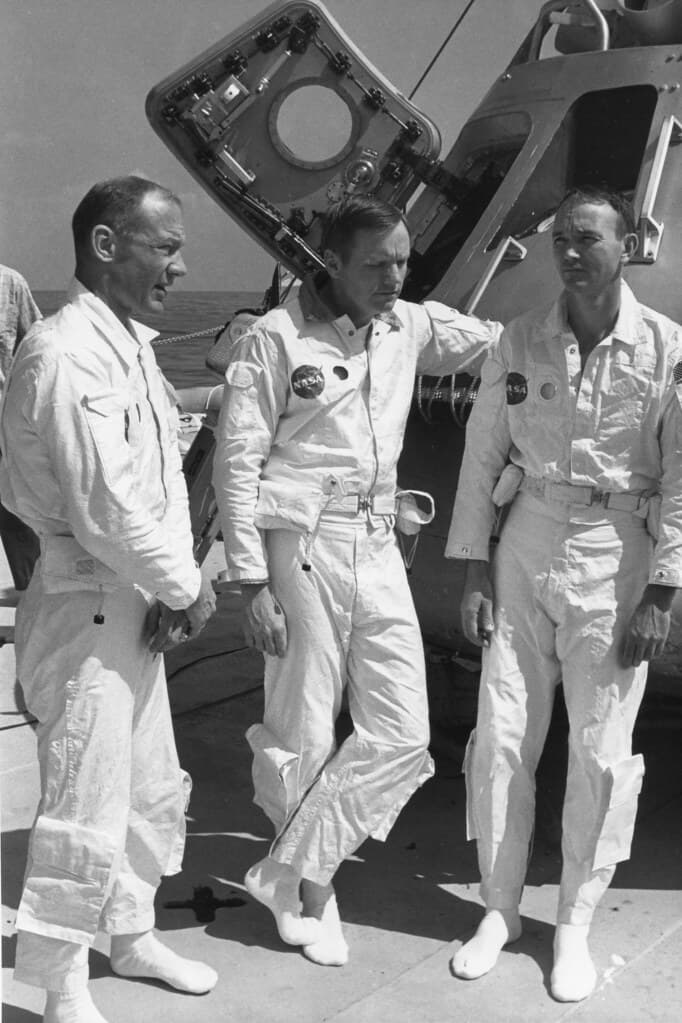 Apollo 11 astronauts during water egress training