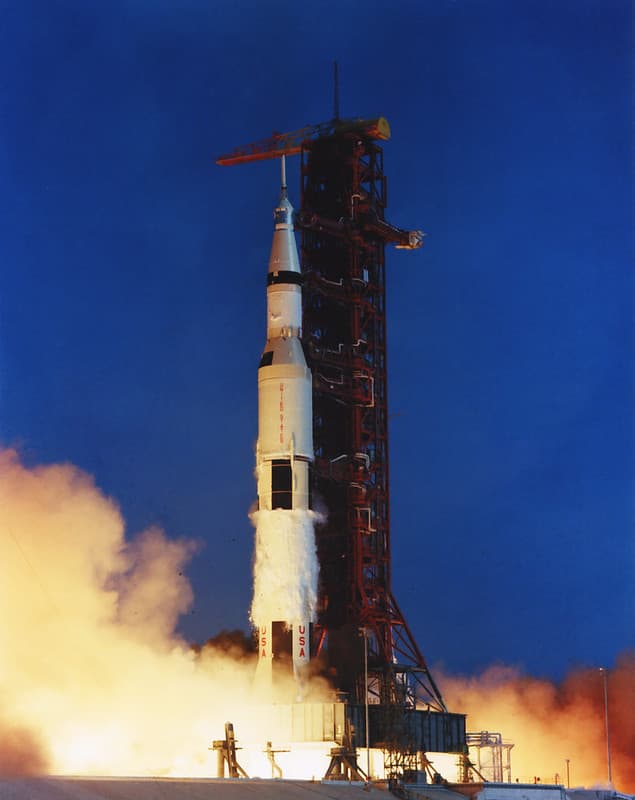 Apollo 11 Saturn V builds thrust prior to liftoff