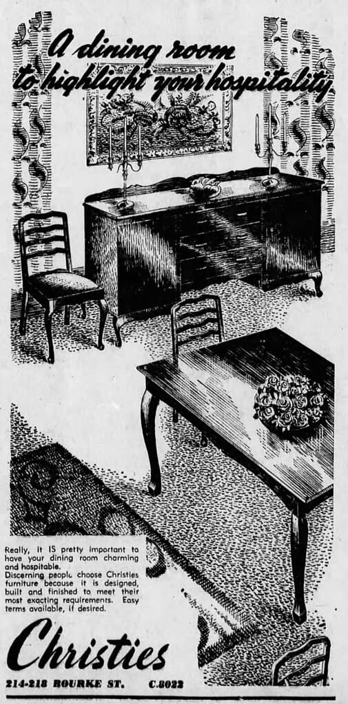 1947 advertisement for furniture at Christies