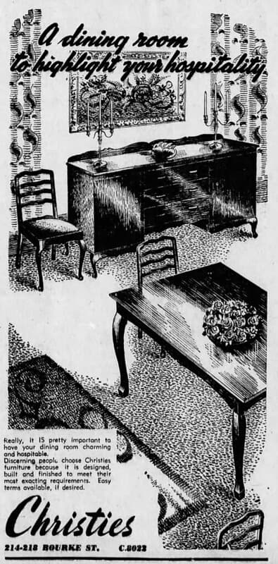 1947 advertisement for furniture at Christies