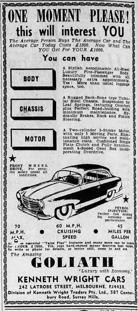 1954 advertisement for Goliath car