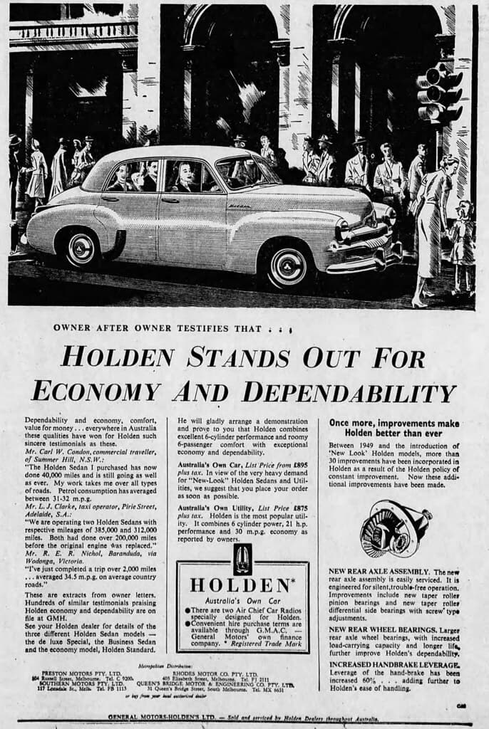 1954 advertisement for Holden FJ car