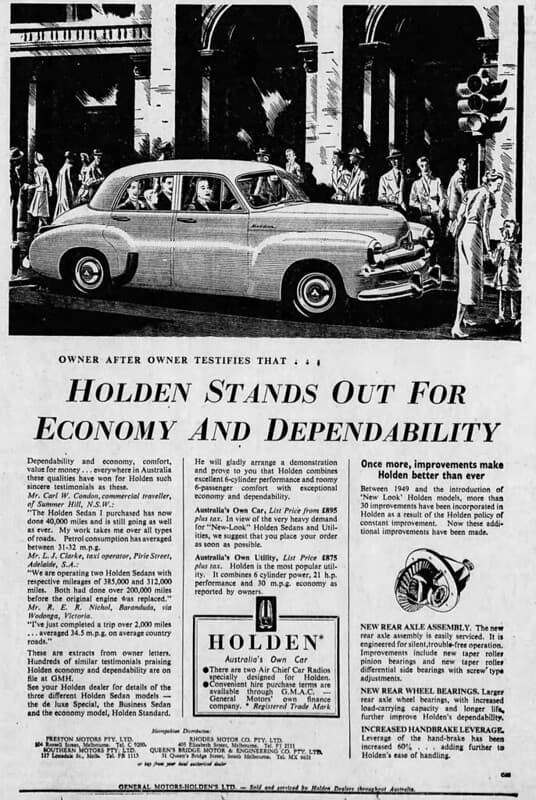 1954 advertisement for Holden FJ car
