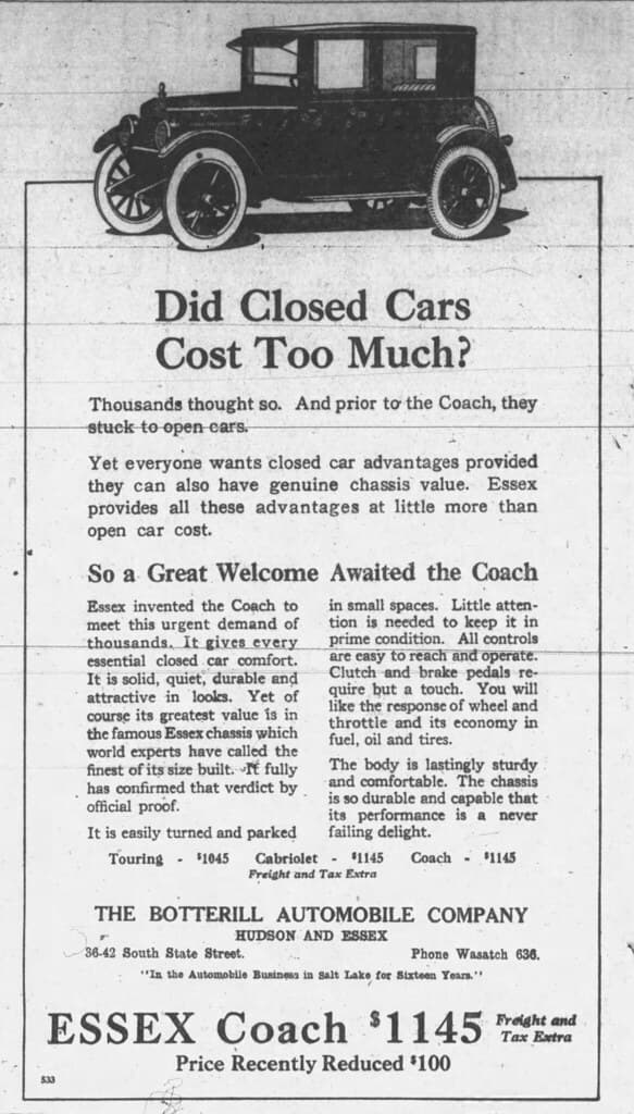 1923 advertisement for Essex cars