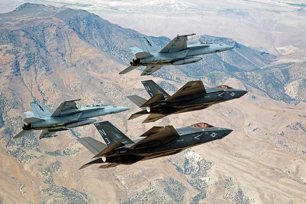 Lockheed Martin F-35C Lightning II aircraft train in Nevada