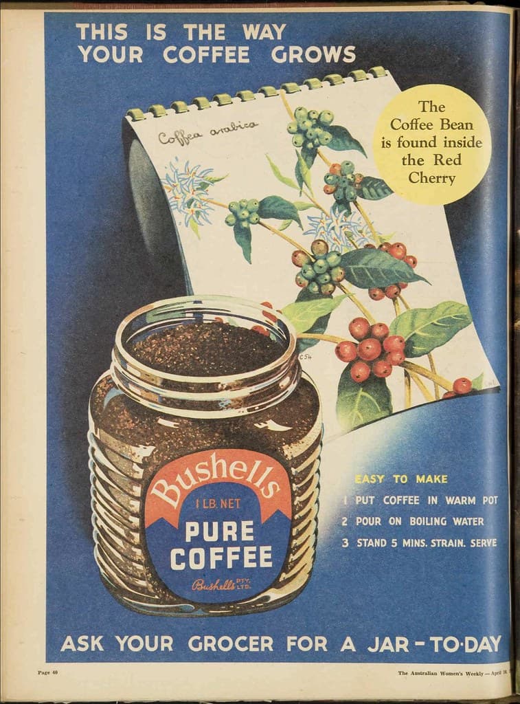 1948 advertisement for Bushells Pure Coffee