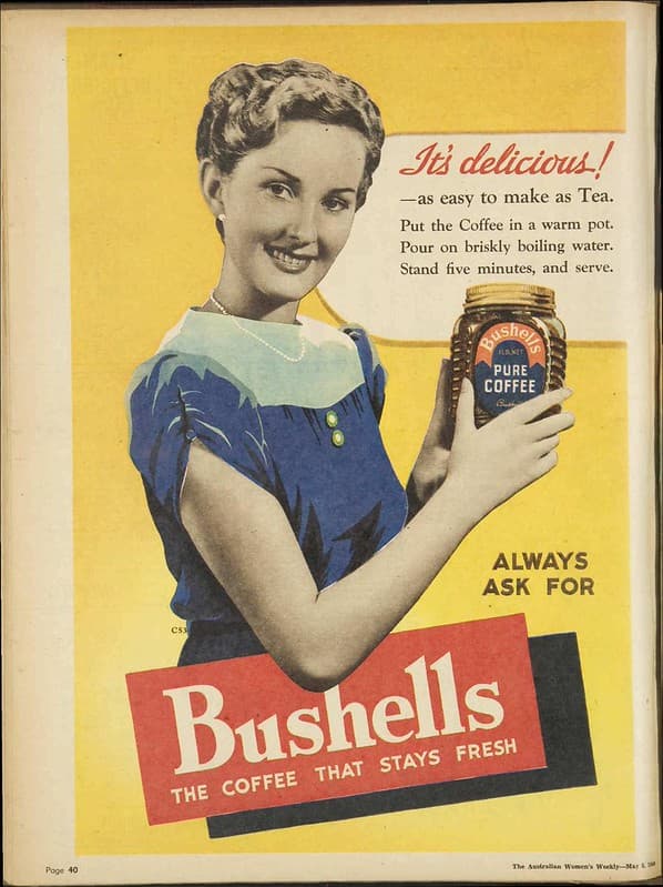 1948 advertisement for Bushells coffee