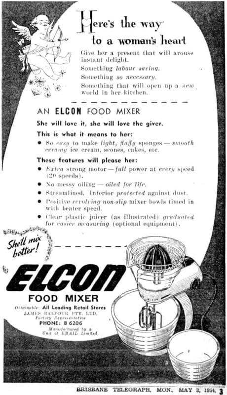 1954 advertisement for Elcon Food Mixer