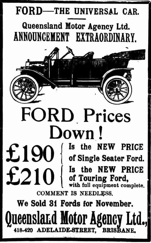 1914 advertisement for Ford cars