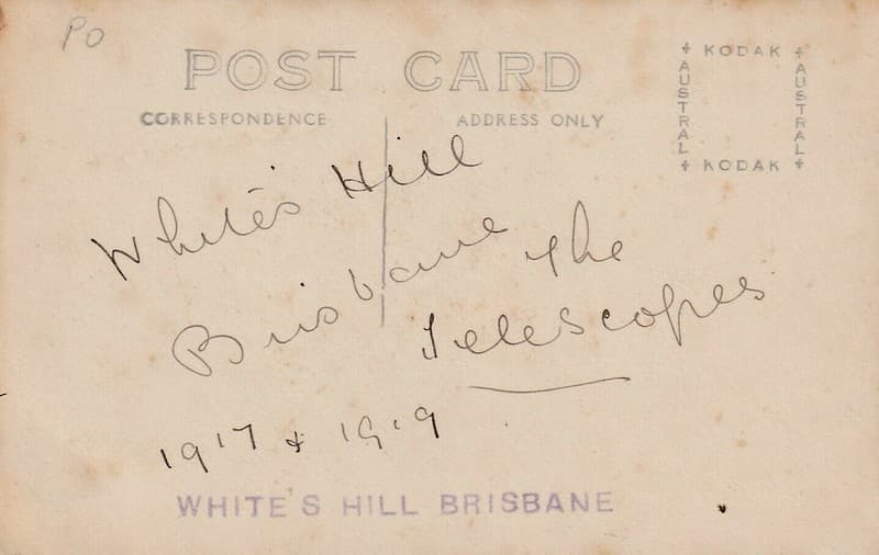 Telescope at Whites Hill in Brisbane, Qld - 1917 - reverse
