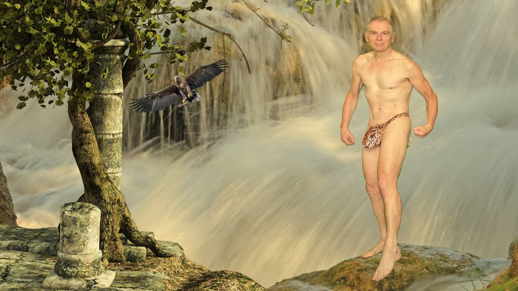 Tarzan climbs down the great Tarlulamba waterfall
