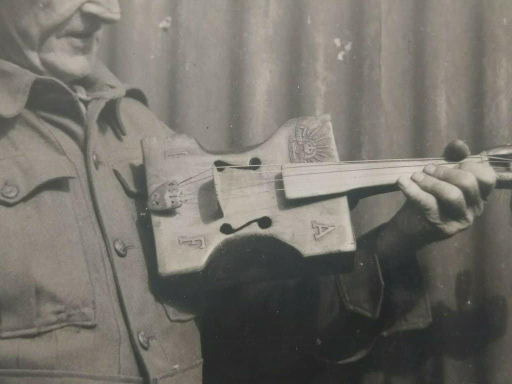 A phoney violin made from a field telephone box during WW1