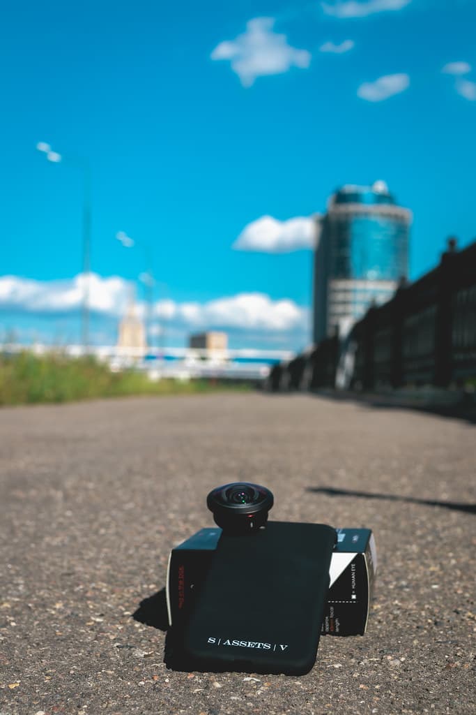 Smartphone on a skyscraper background
