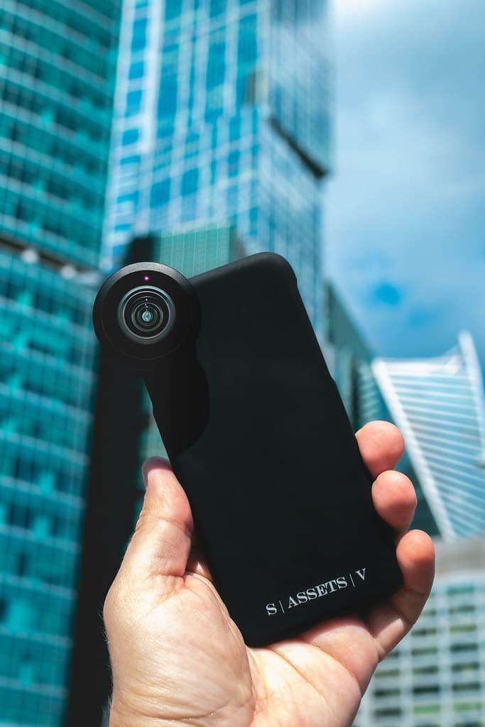 Smartphone on a skyscraper background
