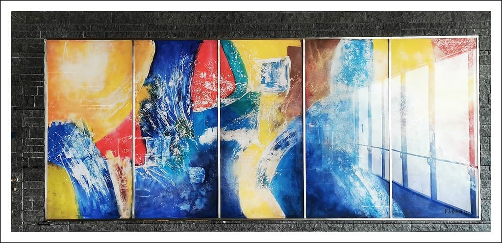 Rainbow color abstract painting on the wall