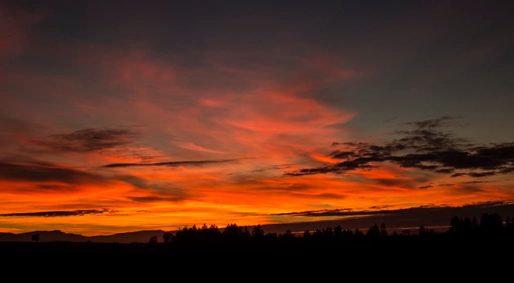 Autumn sunset over the Coastal Range in Oregon