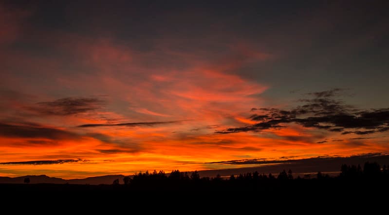 Autumn sunset over the Coastal Range in Oregon