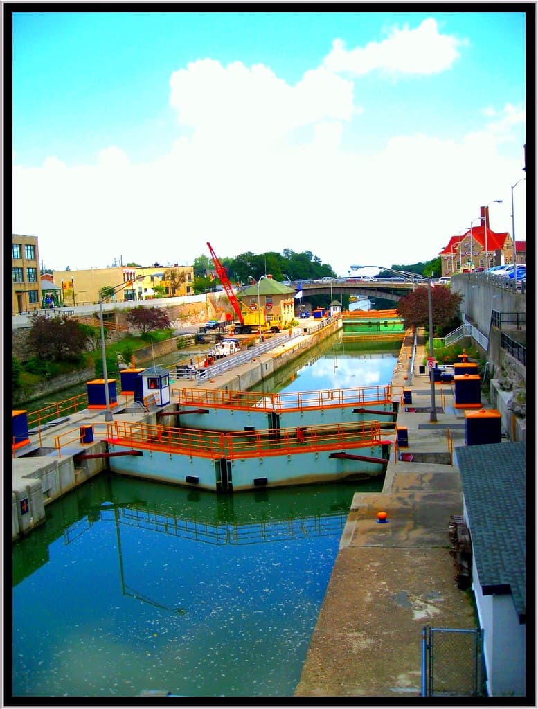 Bridge, canal, clouds
