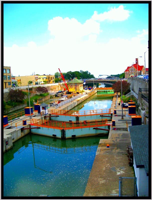 Bridge, canal, clouds